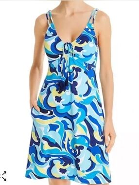 Tommy Bahama Double Strap V Neck Spa Dress Swirl Tide Pique XS